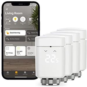 Eve Thermo, 4 stuks - Slimme radiatorthermostaat met LED-display, automatische temperatuurregeling, geïntegreerde aanraakbedieningen, Bluetooth - en HomeKit-technologie; geen bridge vereist; gemaakt in Duitsland