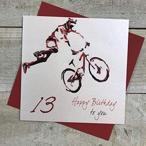 WHITE COTTON CARDS SB 13-33,02 cm, Mountain Biker, Happy Birthday to You 13e verjaardag, voor jongens, 33,02 cm, wit