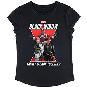 Marvel Dames Black Widow Family Roll Sleeve T-Shirt, M, zwart, M