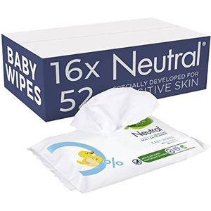 Neutral 0% Parfumvrij Baby Wipes, voor milde reiniging van de gevoelige babyhuid - 16 x 52 stuks - Voordeelverpakking