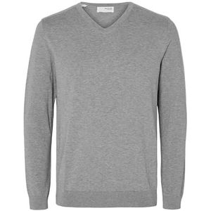 Selected Homme Gebreide trui met V-hals voor heren, Medium grijs (grey melange), S