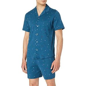 Schiesser heren pyjama korte pyjama, petrol, 46
