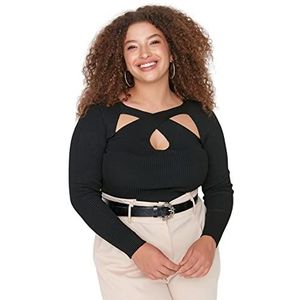 Trendyol Dames V-hals Plain Bodycon Plus Size Sweater Sweater, Zwart, 5XL, Zwart, 5XL