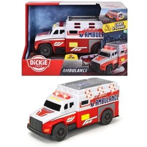 Dickie Toys - Ambulance, Rood, Wit, met licht en geluid, frictie, speelgoedvoertuig, vanaf 3 jaar
