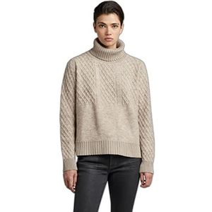 G-STAR RAW Dames Structuur Turtle Loose Knit Sweater, beige/kaki (Brown Rice C928-D309), XL