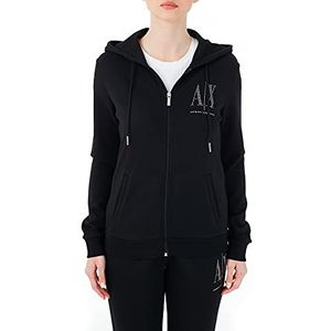 Armani Exchange Dames Studded Icon Zip Up Sweatshirt met capuchon, zwart, M