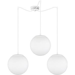 Sotto Luce Tsuki glazen bol hanglamp - mat opaal/wit - 1,5 m stofkabel - witte stalen plafondroos - 3 x E27 lamphouders - ø 25 cm