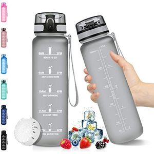 Drinkfles 500 ml, Tritan sport, BPA-vrij, waterfles 0,5 l, tijdmarkering en filter, geschikt voor sport, koolzuur, voor kinderen, sport, fiets, camping, outdoor