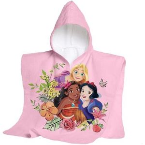 hermet, Disney, prinsessenhanddoek met capuchon, maxi-poncho voor kinderen, 60 x 60 cm, badhanddoek voor strand of zwembad, 100% zacht katoen