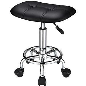 HMTOT Vierkante Rolling Kruk met Wielen Hoogte Verstelbare Draaibare Krukken Zwart