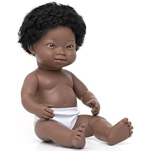 Miniland Babypop Afrikaanse jongen 38 cm met Down Syndroom, 31089