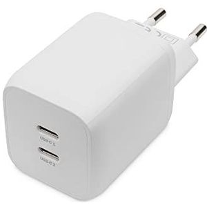 DIGITUS Universele Oplader GaN 65 W - 2-Poorts USB-C - Snellader Power Delivery (PD 3.0) - Voor iPhone, iPad, Samsung Galaxy, Pixel, Xiaomi, Motorola, Huawei - Wit