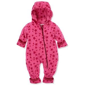 Playshoes Baby fleece jumpsuit, ademende uniseks jumpsuit voor jongens en meisjes, met lange ritssluiting en capuchon, met sterrenpatroon, roze (pink 18), 92 cm