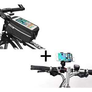 Fietsset voor Samsung Galaxy A10 Smartphone (houder fiets stuur + tas touchscreen) MTB wielersport (zwart)