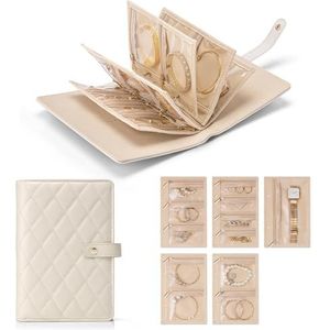 Vlando Lerarengeschenken voor vrouwen, reis-sieradenorganizer, sieradenopbergboek, ringband met transparante ritssluiting, fluweel, sieradenzakje voor ringen, halskettingen, oorbellen, crèmewit