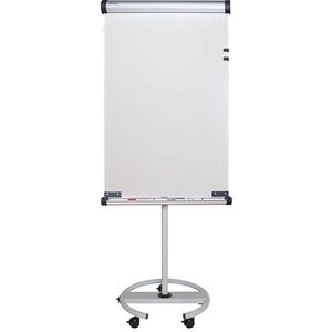 MAUL flipchart flip2use, ronde voet met 5 wielen, kunststof coating draaibaar projectiebord 66 x 97 cm, met blokhouder en grote opbergbak, 6370682, 1 stuk