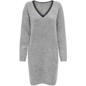 Onltammy - Midi-jurk - Gebreide Jurk - V-Hals - Lange Mouwen - Kanten Detail