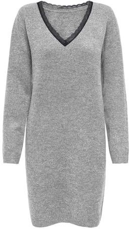 Onltammy - Midi-jurk - Gebreide Jurk - V-Hals - Lange Mouwen - Kanten Detail