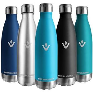 Vikaster Thermoskan, 500 ml, lekvrij, 0,5 l, BPA-vrij, herbruikbare thermoskan, roestvrij staal, voor fiets, camping, yoga, gym, fitness, school, reizen, outdoor