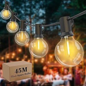 Yuusei Lichtsnoer voor buiten, 45,7 m, led-lichtketting voor buiten, 75 lampen met 2 reservelampen, warmwit, IP45 waterdicht, G40 lichtketting voor binnen en buiten, voor tuin, balkon, bruiloft,