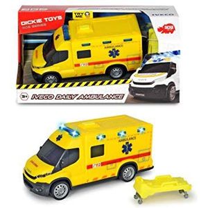 Dickie Toys - SOS Belgische Ambulance Iveco, 1-32, speelgoedauto met vrijloop, licht en geluid, 18 cm, vanaf 3 jaar