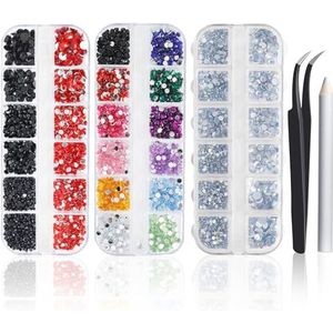 AiQInu 4200 stuks strass-steentjes voor nagels, kristal, strass, nail art, met pincet en pointer strass picker (4 maten, 12 kleuren)