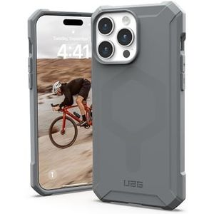 URBAN ARMOR GEAR Essential MS Case compatibel met Apple iPhone 15 Pro Max case [50% gerecycled materiaal, draadloos opladen/magnetisch opladen geoptimaliseerd, 4,6 m valbescherming] zilver
