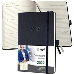 SIGEL C2212 Agenda weekkalender 2022 - ca. A5 - zwart - hardcover - 192 pagina's - elastiek, penlus, archieftas - PEFC-gecertificeerd - conceptum