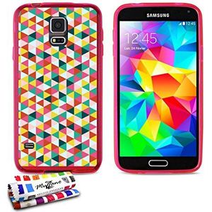 Muzzano Beschermhoesje voor Samsung Galaxy S5 met exclusief motief [driehoeks] [Rose] + GRATIS stylus en reinigingsdoekje van Muzzano® - Ultimatie, elegante en duurzame bescherming voor uw Samsung Galaxy S5