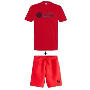 AMERICAN COLLEGE USA 2-delige set T-shirt + uniseks shorts, Rood, L