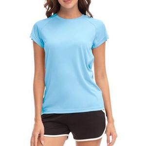 MEETWEE Surf shirt voor dames, Rash Guard UV-shirts, zwemmen, tankini, UPF 50+, korte mouwen, badshirt, badmode shirt, Cabry Blauw, XL