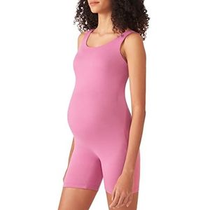 POSHDIVAH Women's Maternity Bodysuit Pregnancy Shapewear Sleeveless Scoop Neck Tank Top Shorts Bodycon Jumpsuit for Photoshoot Workout Pink Small