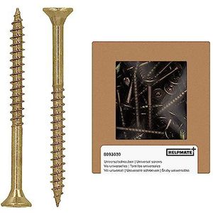 HELPMATE Universele schroeven verzonken kop 4,0 x 50 cm, geel gepassiveerd, 200 stuks houtschroeven met T-aandrijving en gedeeltelijke schroefdraad - spaanplaatschroeven voor binnen en beschutte