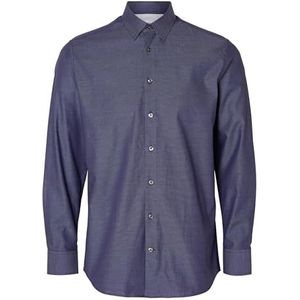 SELETED HOMME Heren Slhslimdetail Shirt Ls Classic Noos overhemd, Navy Blazer/Detail: structuur, S