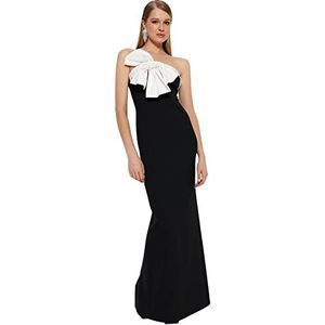 Trendyol Maxi Shift getailleerde geweven avondjurk voor dames, Zwart-wit, 62