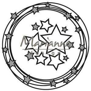 Marianne Design CR1447 Craftable stanssjabloon, cirkel en sterren, voor handwerkprojecten, metaal, zilver, 10,6 x 10,6/3,8 x 3,8 cm