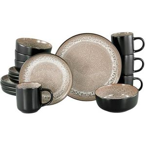CreaTable, 23334, serie Nordic Fjord Beige, 16-delige serviesset voor 4 personen, combiservies van aardewerk, vaatwasser- en magnetronbestendig, kwaliteitsproductie