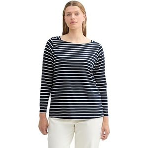 TOM TAILOR Dames Plussize T-shirt met lange mouwen, 37043 - Navy White Stripe, 44 NL