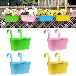 RIOGOO Bloempotten metalen ijzeren hangende bloempotten tuinpotten balkon plantenbakken metalen emmer bloemhouders muur opknoping decor pot - afneembare haak (4 stuks) (groot)
