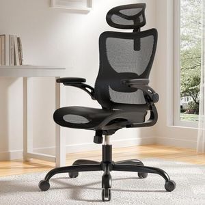 Marsail Ergonomische bureaustoel met hoge netrugleuning, adaptieve lendensteun, 2D-hoofdsteun, 3D-klaparmleuningen, hoogteverstelling en kantelkanteling