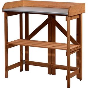 dobar® Inklapbare plantentafel, tuintafel, massief hout, opvouwbare ompottafel met zinkplaat, bloementafel voor tuin, terras, balkon, 85 x 44 x 89 cm, bruin