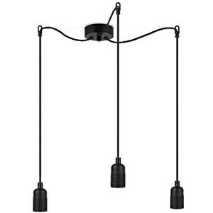 Sotto Luce Bi minimalistische hanglamp - zwart - metaal - 1,5 m stofkabel - zwarte stalen plafondroos - 3 x E27 lamphouders
