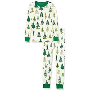 Hatley Organic Cotton lange mouwen bedrukte pyjama set pyjama voor meisjes en meisjes, Glow-in-the-dark Christmas Trees, 5 Jaar