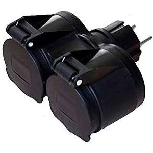 Industriële dubbele schuko (rubber) met deksel, IP44, 230 V, 16 A, 3680 W (dubbele schuko)