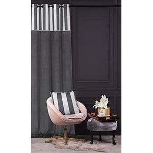 CHIC Stripe fluwelen gordijn 140x270 met oogjes, grijs