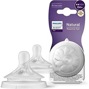 Philips Avent Natural Response-flesspeen - 2 spenen Flow 2 voor babyfles, voor pasgeboren baby's, 0 maanden en ouder, BPA-vrij (model SCY962/02)