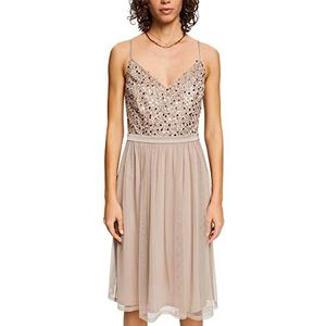 ESPRIT Collection Tule jurk met pailletten, taupe (light taupe), XL