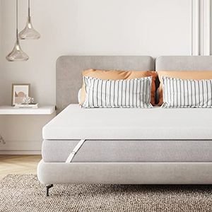 Sweetnight Topper matras, 150 x 190 cm, visco-elastisch gelschuim met traagschuim, 10 cm hoog, wit, met afneembare en wasbare overtrek, zacht en ademend matras