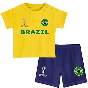 FIFA Unisex Kids Officiële Fifa World Cup 2022 Tee & Short Set - Brazilië - Home Country Tee & Shorts Set (pak van 1), Wit/Geel, 6-9 Maanden
