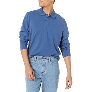 Amazon Essentials Heren Slim-Fit Piqué Polo met lange mouwen, blauw, X-Small